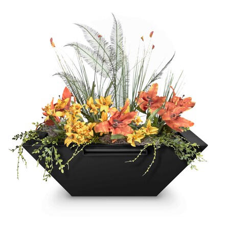 The Outdoor Plus 36 Square Maya Planter & Water Bowl - Powder Coated Metal - Black - OPT-36SQPCPW-BLK